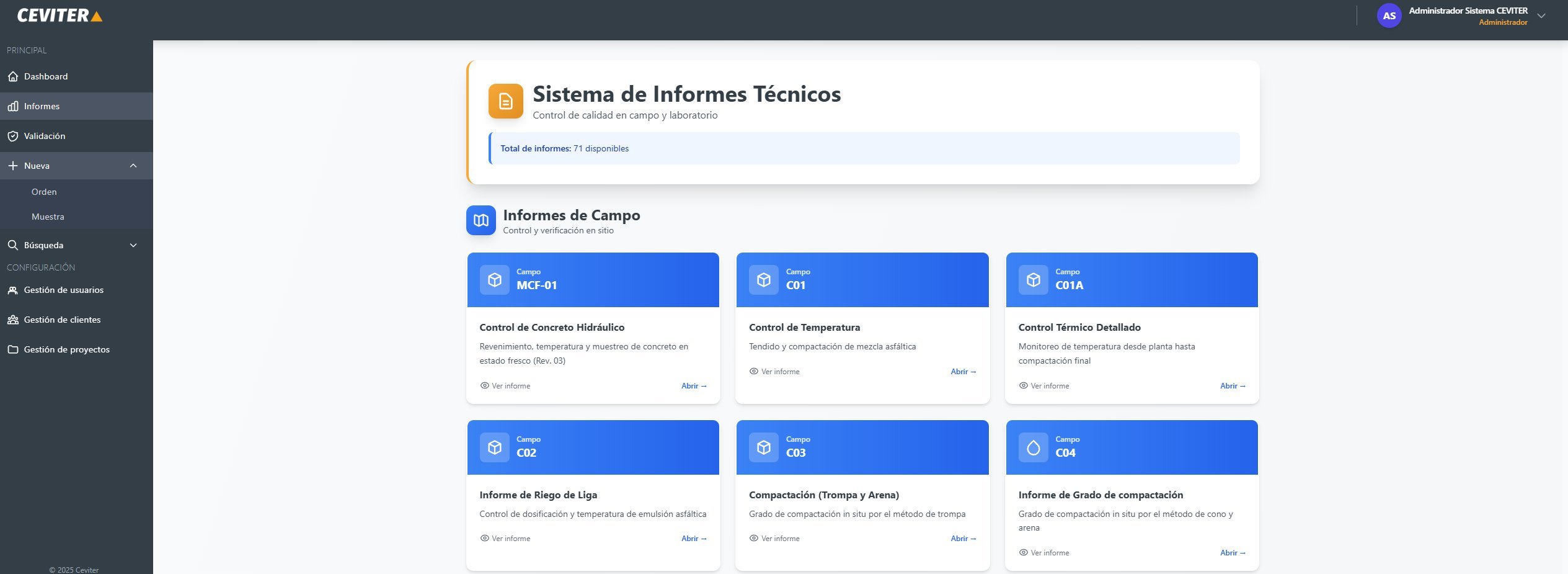 Sistema de informes técnicos CEVITER