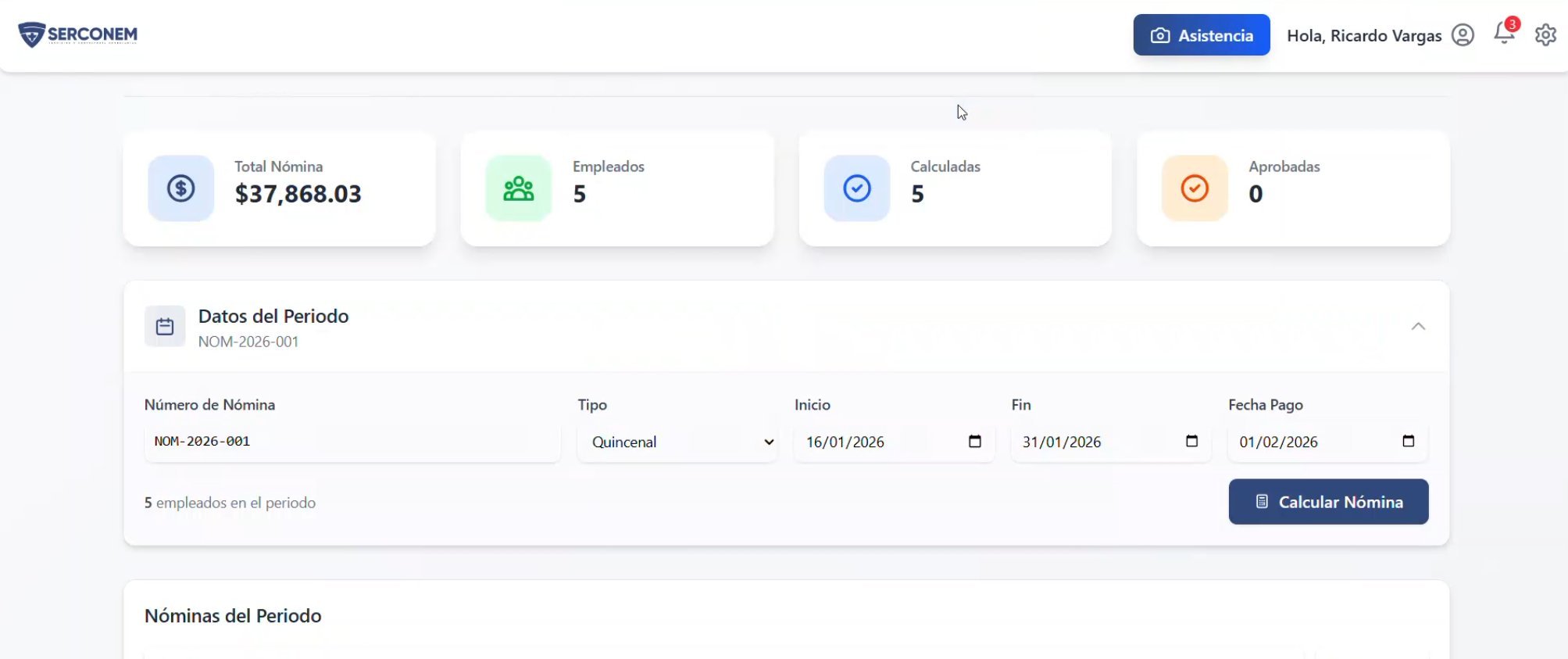 Dashboard de nómina SERCONEM